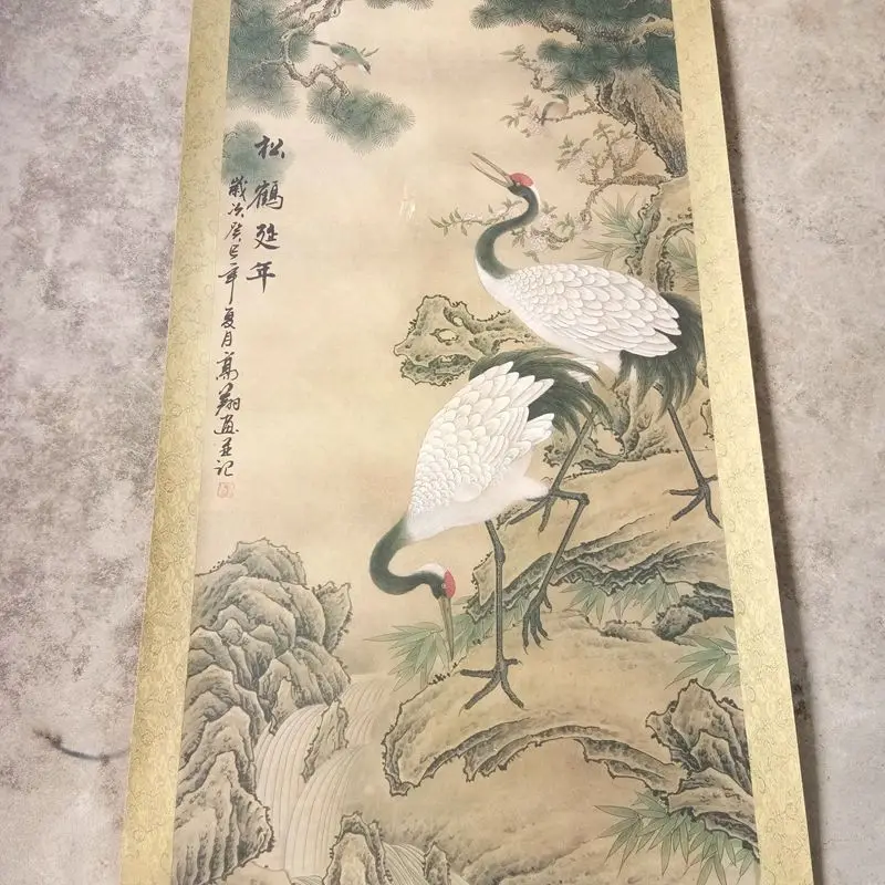 

Old Xuan Paper High Imitation Celebrity Calligraphy and Painting Traditional Chinese Painting Pine Crane Yannian Picture Home Mi