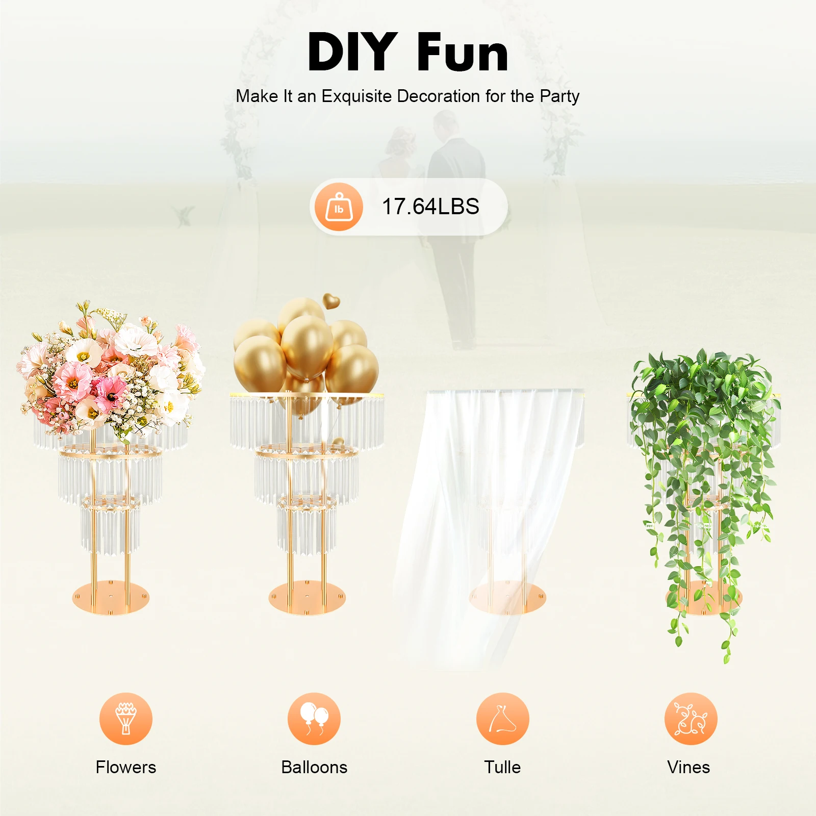 3-Tier Crystal Flower Stand 35.4" Height Round Pedestal Stand Crystal Flower Rack Wedding Centerpiece Photo Booth Backgrounds