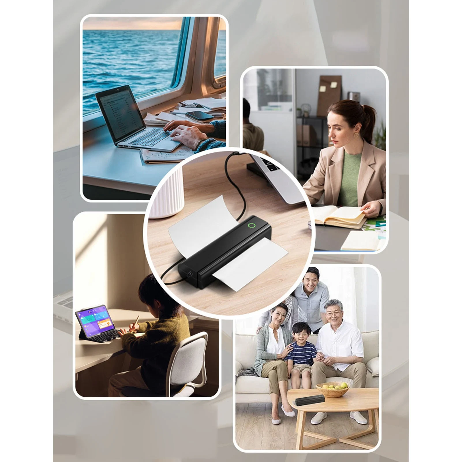 컴팩트 프린터 BT USB 연결 203DPI 정확도 2600mAh 리튬 배터리 210/216mm 용지용 가정용 휴대용 잉크리스 프린터