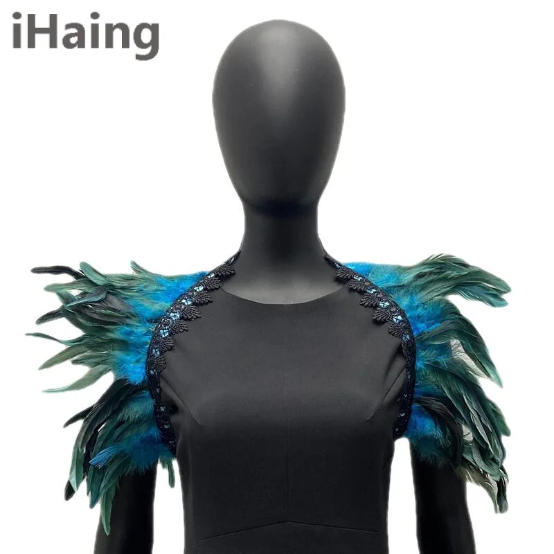 

Gothic Punk Neck Collar Choker Scarves Woman Party Wedding Dress Shawl Cape Halloween Turkey Snood Feather Children Scarf Y2k