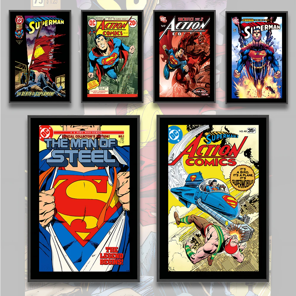 

DC Comic Book Covers Self-adhesive Poster Movie Figures Home Decoration Painting Wall Art Cartoons Superman Wallpaper Decor