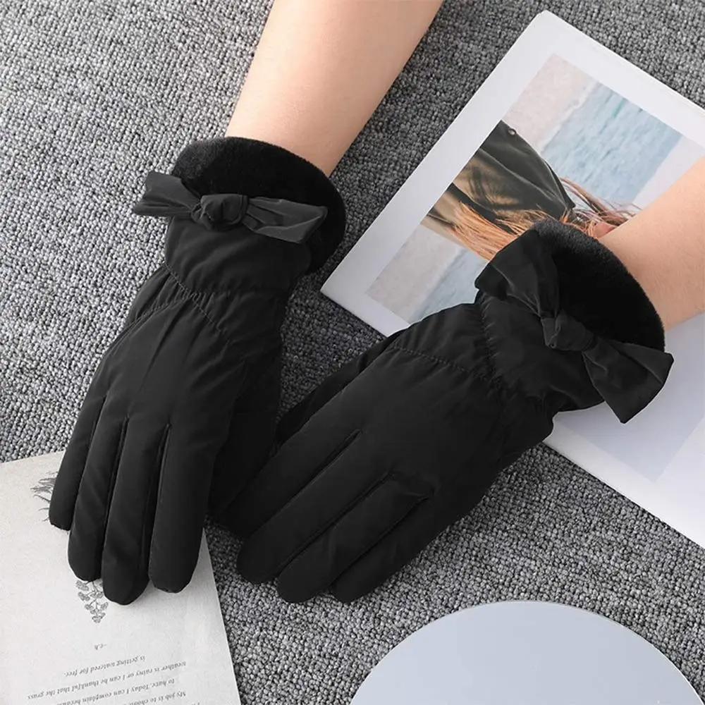 

Fleece Women's Winter Gloves Warm Cotton Filled Thickened Windproof Cold Gloves Touch Screen Girls Winter Mittens