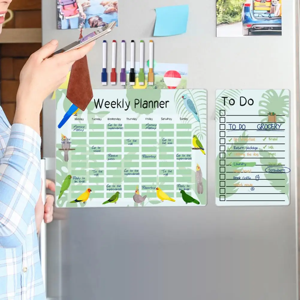 Magnetic Weekly Planner Durable Magnetic Fridge Calendar Kit Scratch-proof Dry-erase Whiteboard Planner with Pens Organize Week
