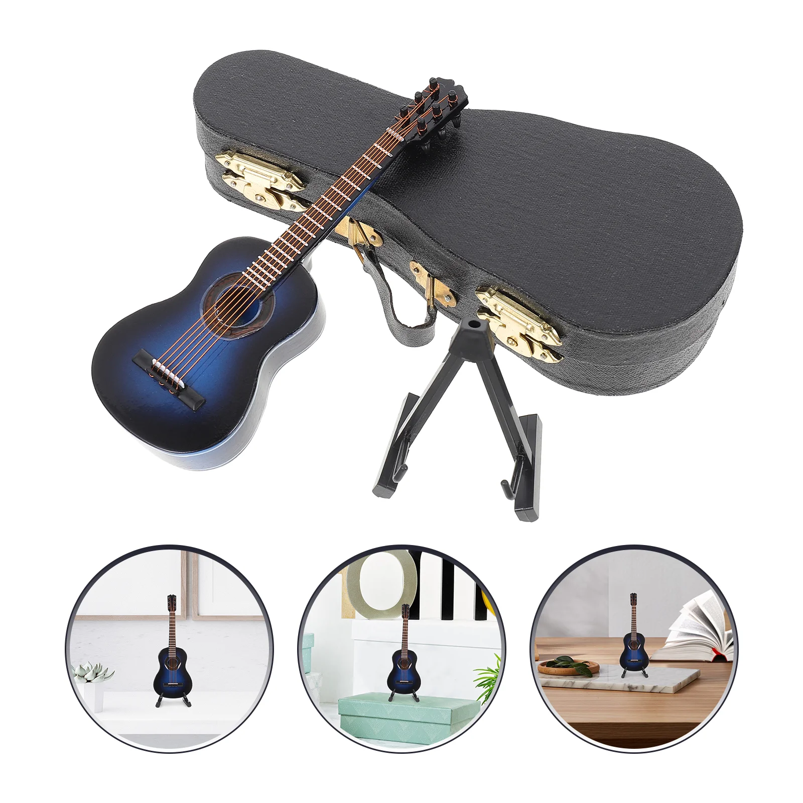 

Guitar Model Miniature Decor Props Desktop Ornament House Christmas Decorations Wooden Set and Women