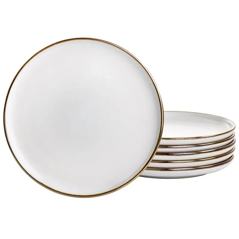 

Arthur 6 Piece Stoneware Salad Plate Set in Matt White with Gold Rim