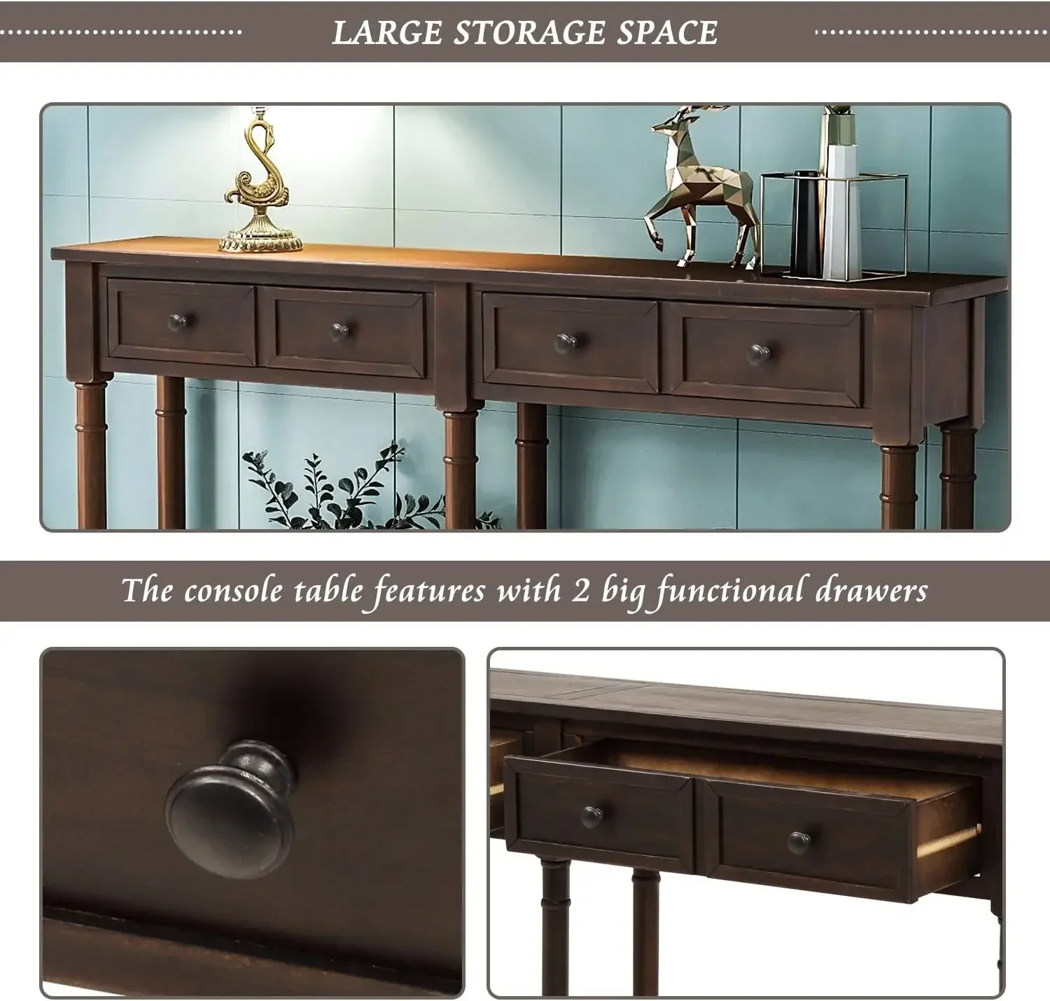 Wood Console Table Sofa Table with Two Storage Drawers and Bottom Shelf for Living Room, Entryway, Easy Assembly 6