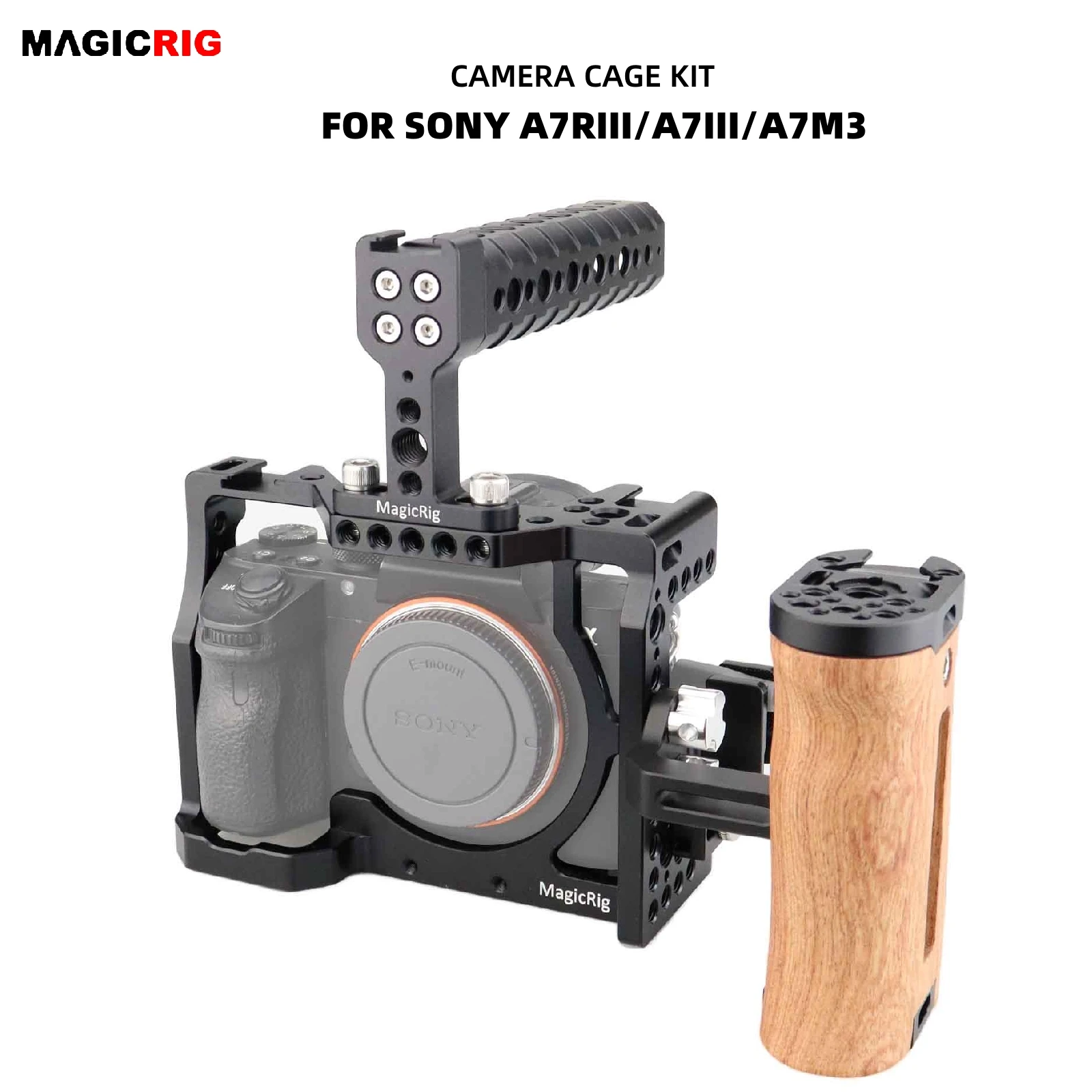 Magicrig A7Iii / A7Riii / A7M3 Kit Gabbia Per Fotocamera Per Fotocamera Sony A7 Iii / A7Riii/A7M3, Con Maniglia Superiore, Maniglia Laterale In Legno