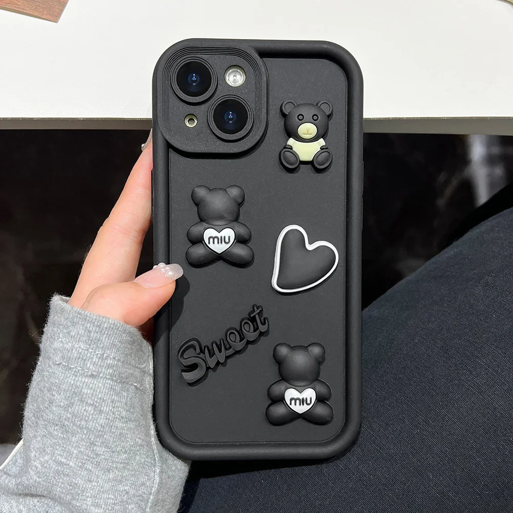 حافظة Bear من السيليكون لهاتف iPhone 16 15 14 13 12 11 Plus Pro Max بتصميم لطيف