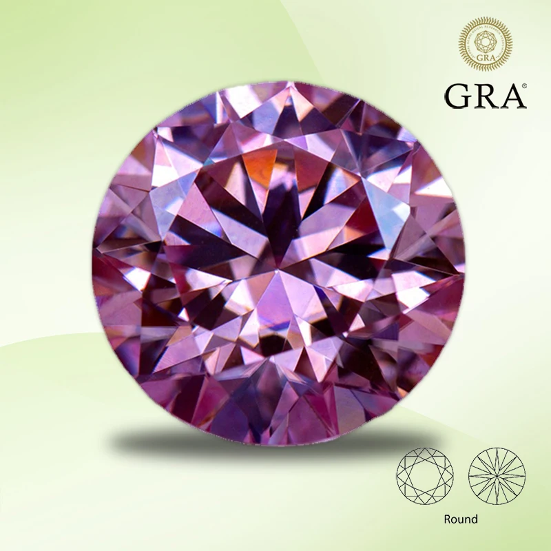 Moissanite Lab Grown Diamond Sakura Pink Color Round Cut Gemstone for Advanced Jewelry Making Materials with GRA Certificate,loose gemstones,moissanite jewelry materials,loose lab grown diamond,lab grown loose diamond