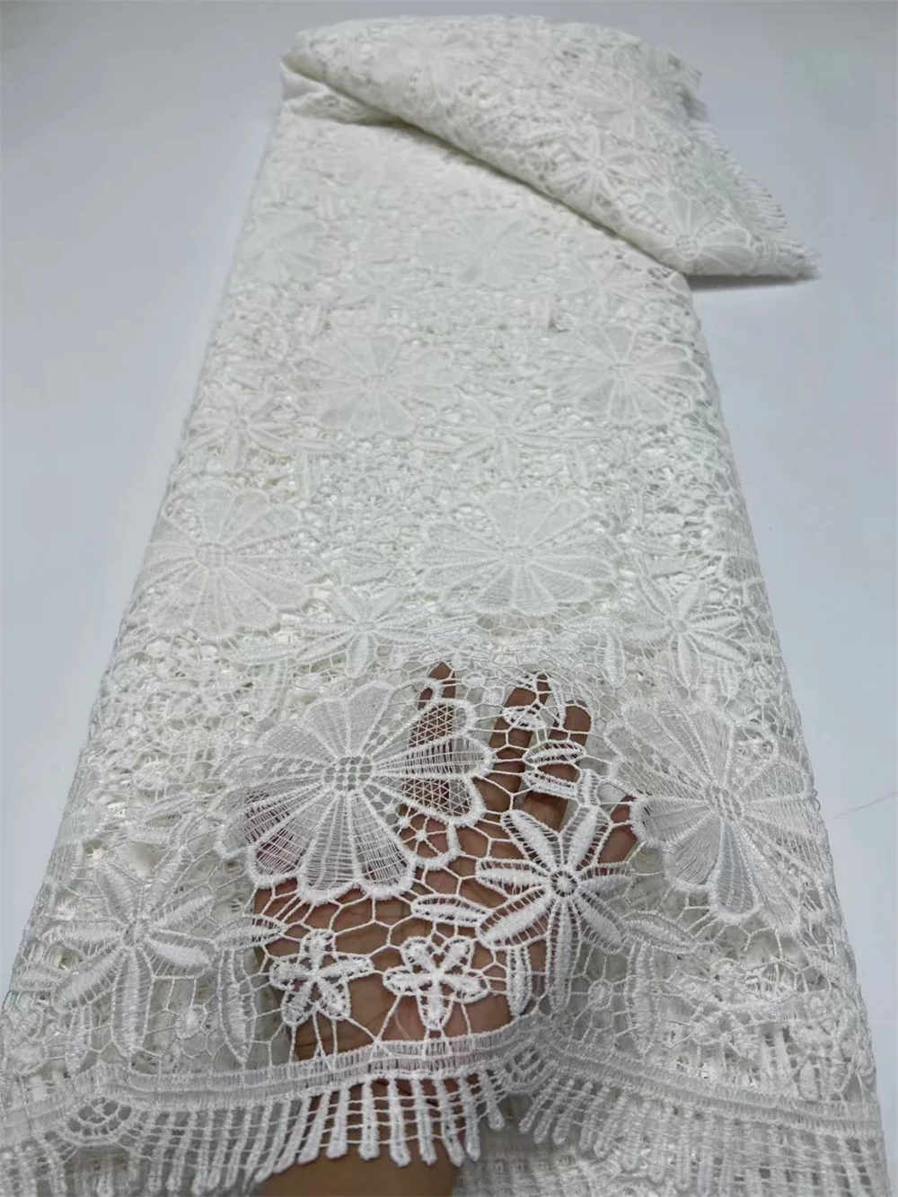 5 Yards White african soft cord lace fabric high quality french embroidery cord guipure for nigerian wedding women