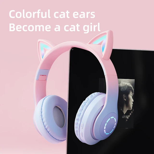 RGB Flash Headphone Wireless Bluetooth 5.0 Earphone Cat Ear Headset