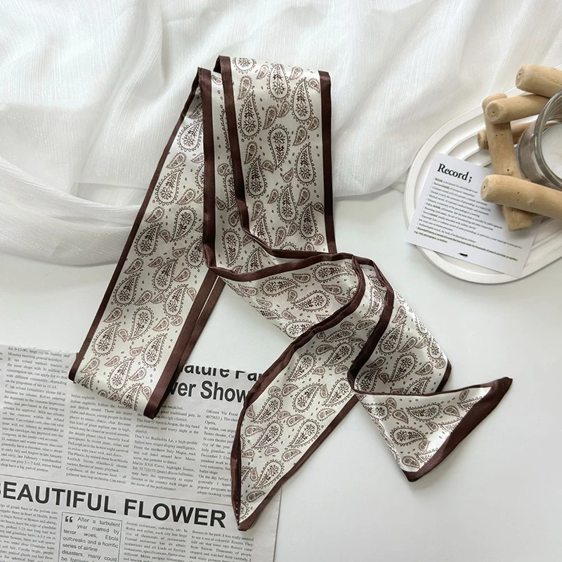 Sommer Neues Schwarzes Schal-Design mit Elefantenmotiv für Damen, aus Twill-Seide, langes Band zum Binden von Taschengriffen, Haarband, Halstuch – Detail 18