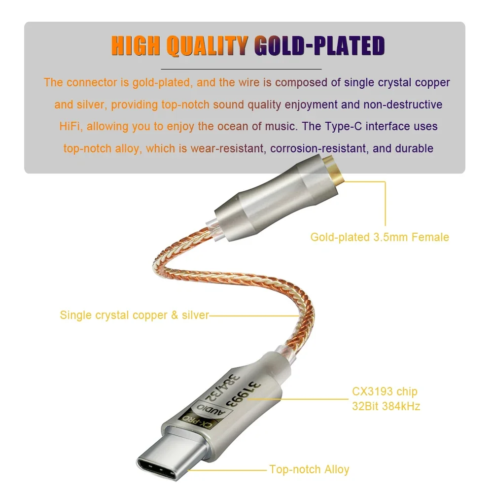 USB Type-C To 3.5Mm Earphone Amplifier High Quality-Compact CX31993- 32Bit, 384Khz Audio Interface Adapter For Crystal-Clear
