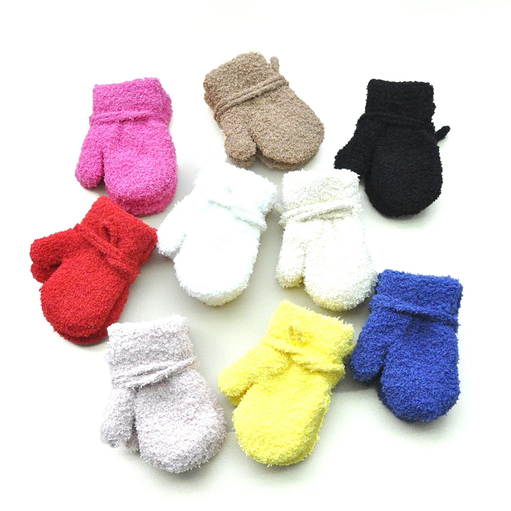 

1-4Y Baby Cartoon Bear Label Mittens Winter Warm Kids Girls Gloves Soft Fur Children Toddler Thick Child Fleece Cartoon Mittens