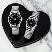 1/2PCS Fashion Couple Watches Simple Arabic Dial Men Quartz Watch Elastic Band Women Wristwatches 1