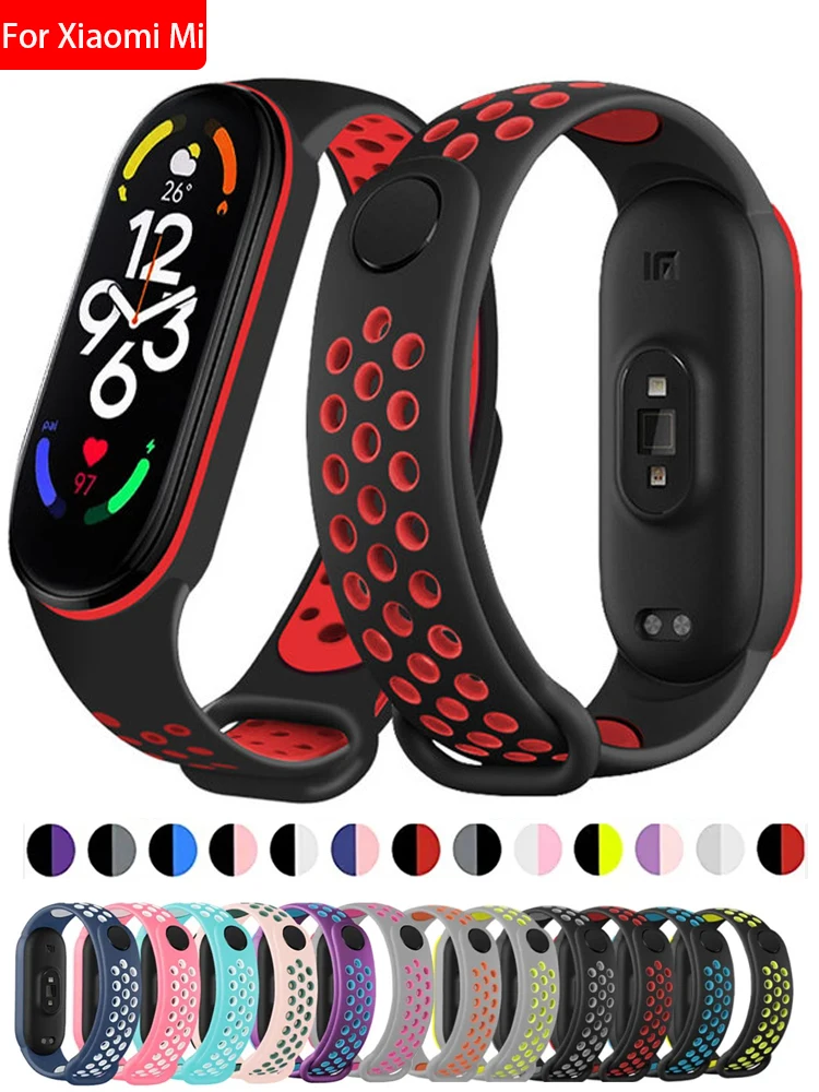 

Watchband For Xiaomi Mi Band 7 NFC smartwatch miband7 Silicone Air-Hole Sport Wrist bracelet Correa Mi band 6 5 4 3 7 8 strap