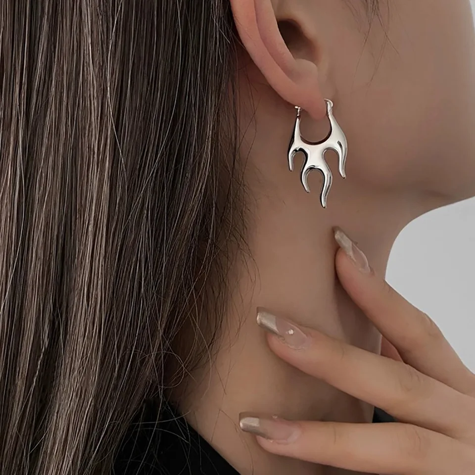 ANXIN Punk Acrylic Heart Flame Earrings - Unique Red Exaggerated Hoop Earrings For Women, Hip Hop Style - View #6