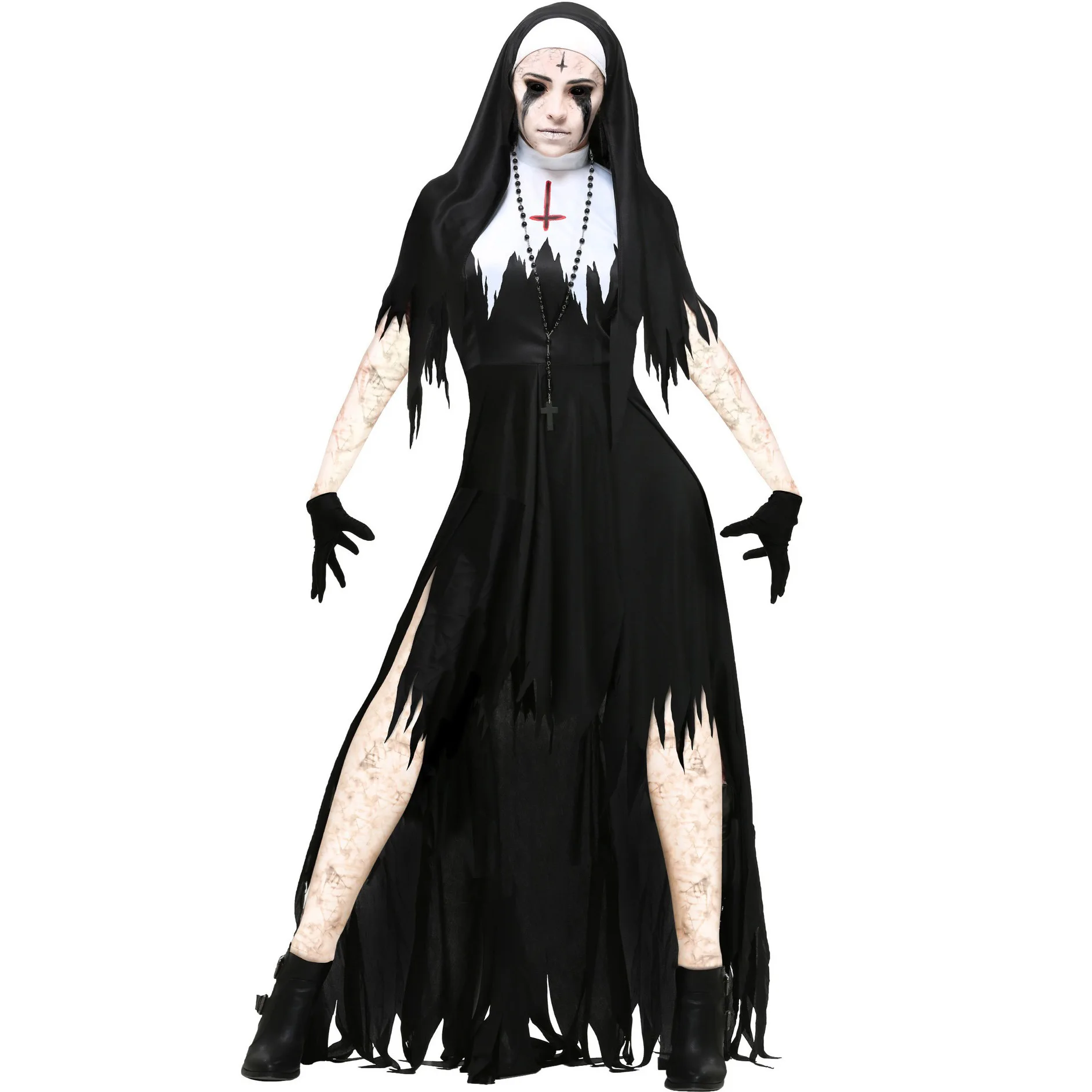 

Carnival Halloween Lady Spooktacular Bloody Nun Costume Scary Sinful Sister Roleplay Cosplay Fancy Party Dress