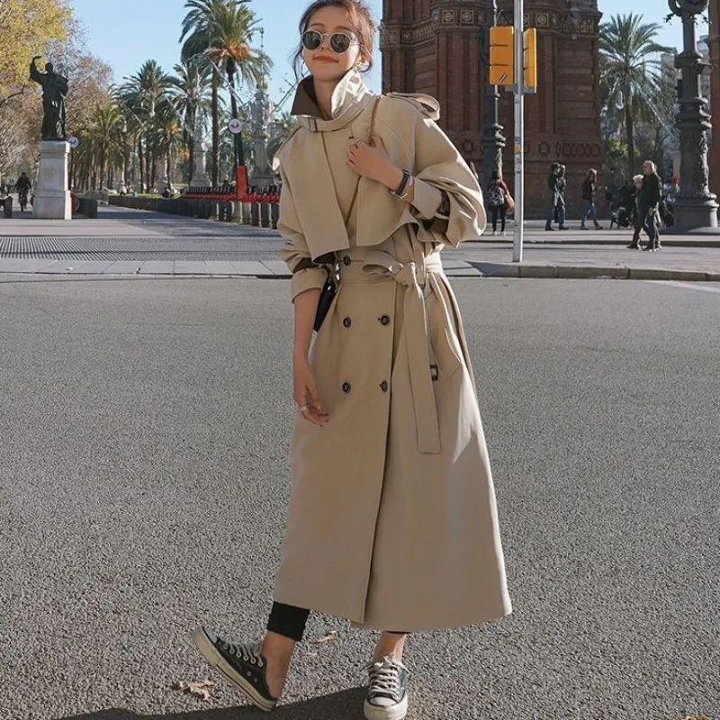 

2023 New Spring Autumn High-grade Women Mid-length Over The Knee Relaxed Leisure Simple Commuter Slim Solid Color Trench Coat