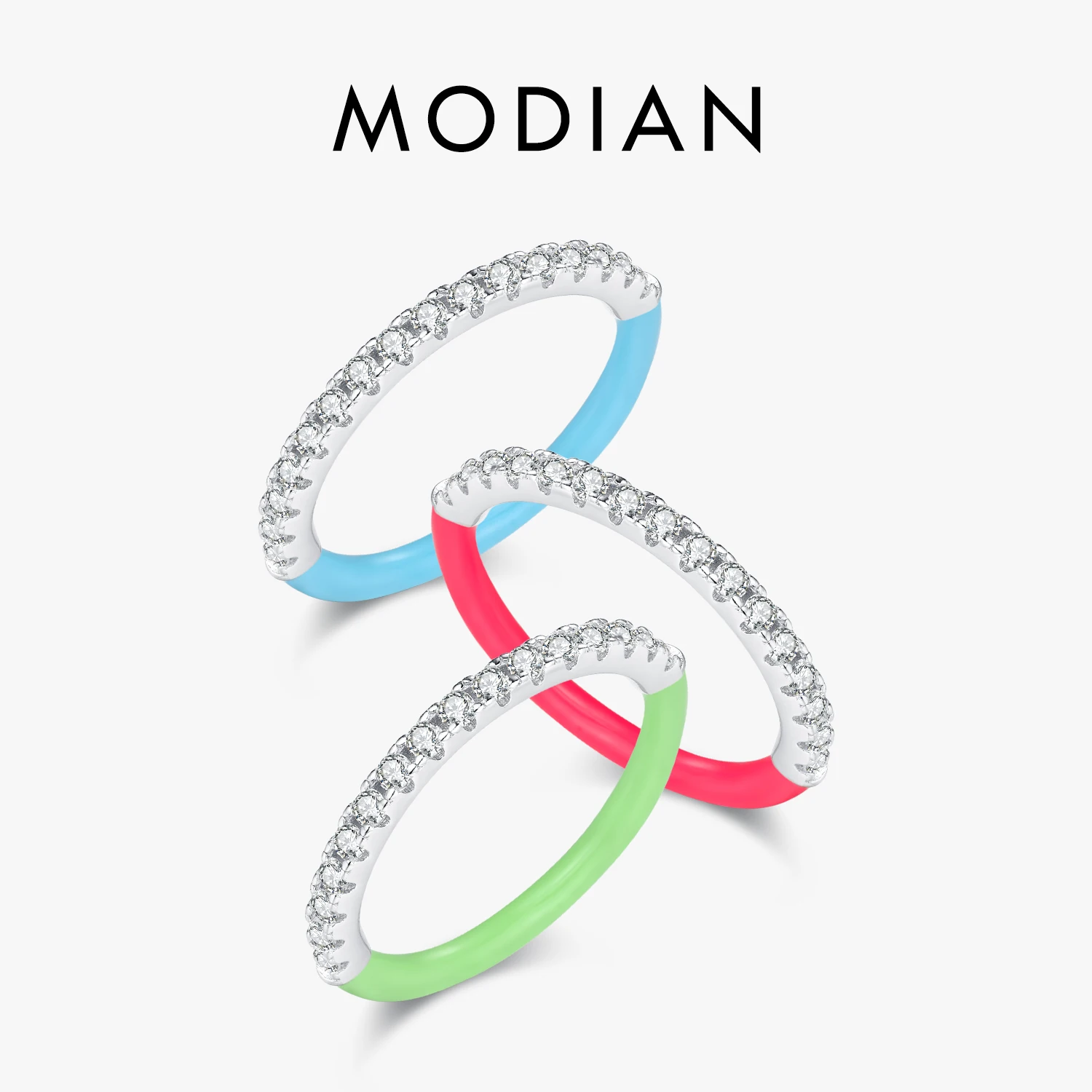 

MODIAN Real 925 Sterling Silver Colorful Enamel Process Stackable Ring Fashion High Quality Rings For Women Party Fine Jewelry