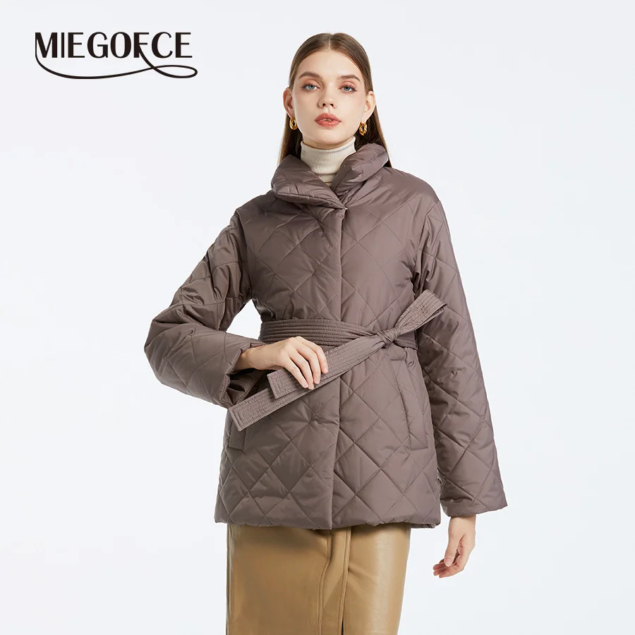 

MIEGOFCE 2023 Autumn Winter Women Fashion Coat Cotton Lining Quilted Design Women's Jacket Hidden Button Belted Parka D502