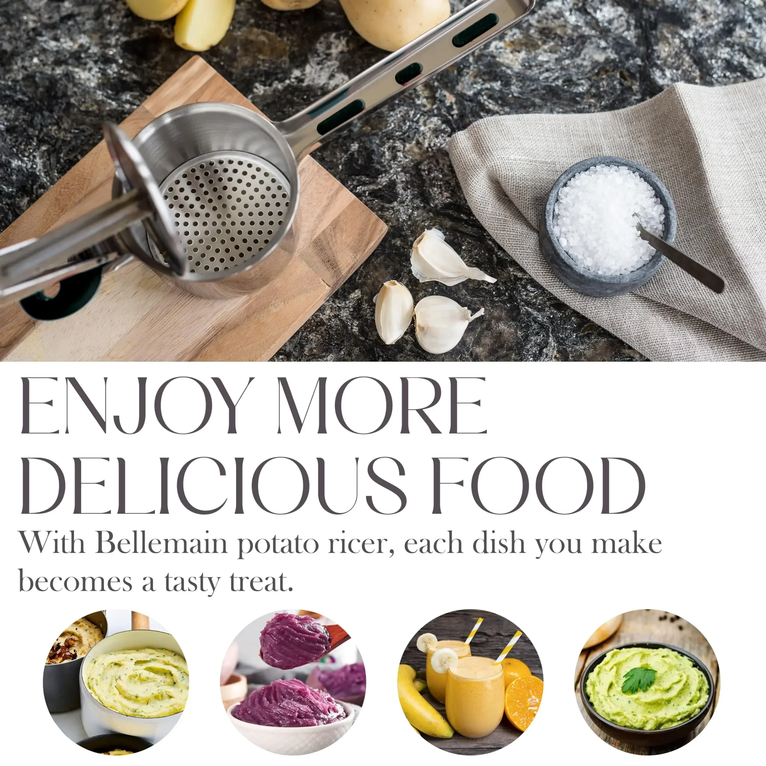 Stainless Steel Potato Masher Manual Press French Fries Cutter Dispenser Crusher Making Squeezer With 3/4 Interchangeable Discs