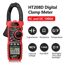 HT208A/D AC/DC 디지털 클램프 미터 미터 멀티미터 Pinza Amperimetrica True RMS 고정밀 커패시턴스 NCV Ohm Hz 테스터
