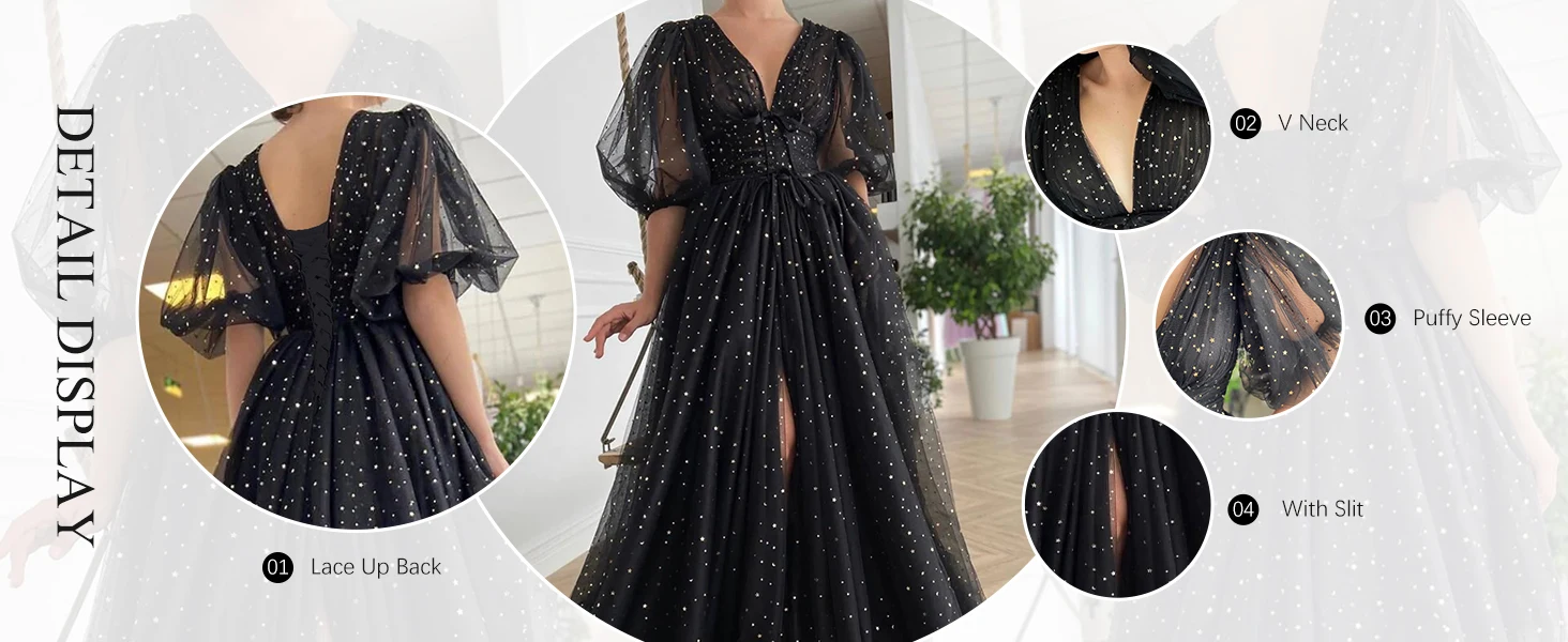 vestido de fiesta con mangas abullonadas