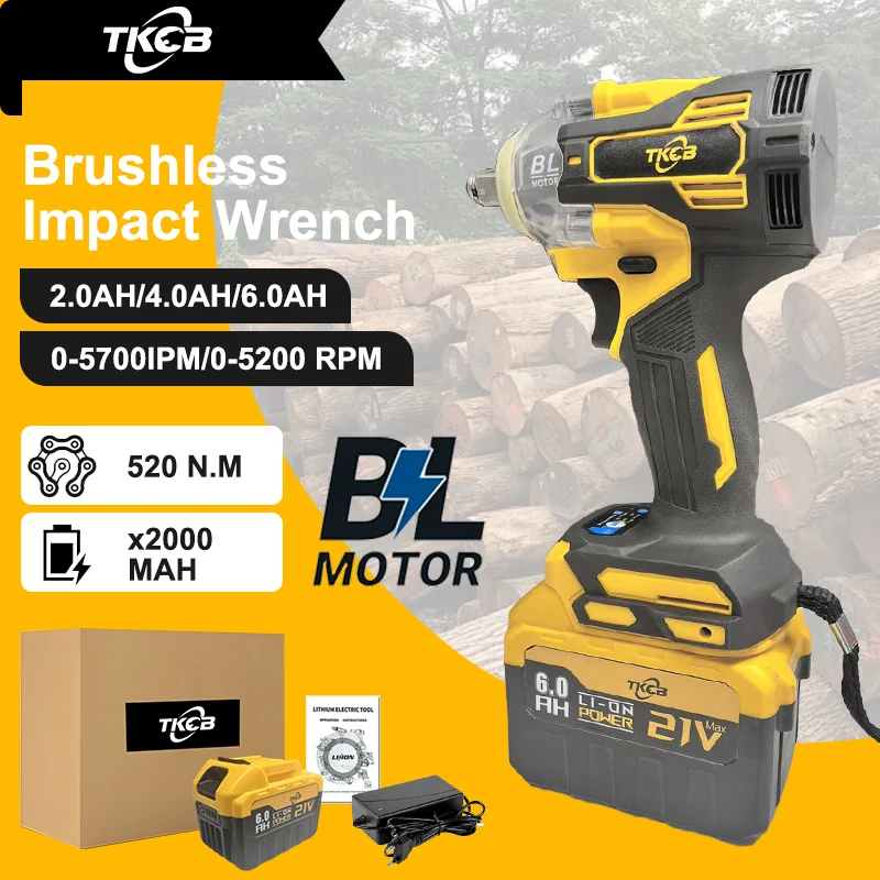 Impact Wrench TKCB-520 N.M Torque Brushless Electric 1/2 In with 20000mah Lithium-Ion Battery for Makita 18v