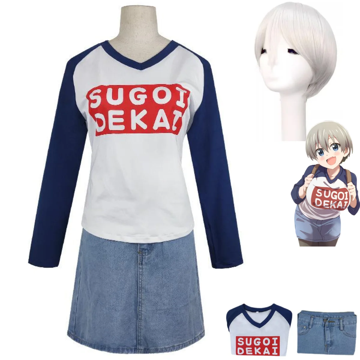

Anime Uzaki-chan Wants To Hang Out! Uzaki Hana Cosplay Costume Daily Wig T-shirt Uniform Woman Sexy Kawaii Leisure Party Suit