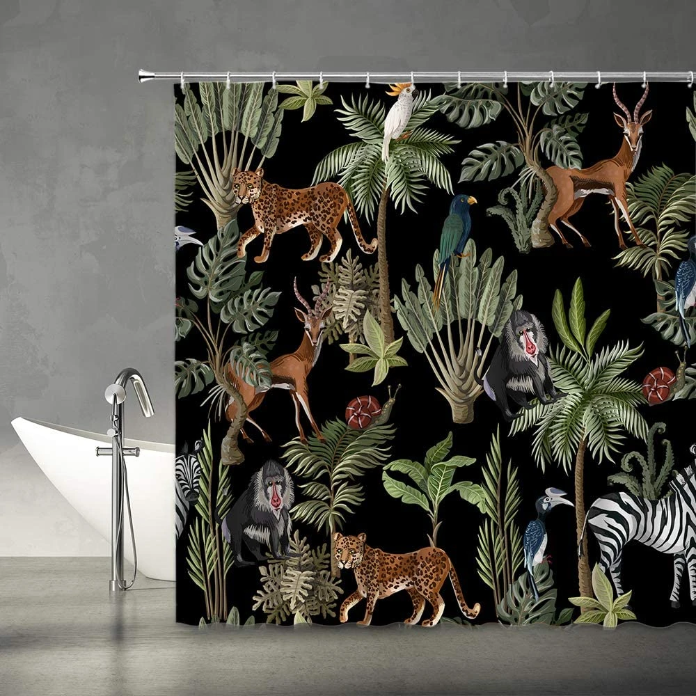 Jungle Animals Shower Curtains Cheetah Zebra Monkey Green Tropical Forest  Palm Trees Leaves Wildlife Theme Fabric Bathroom Decor| | - AliExpress
