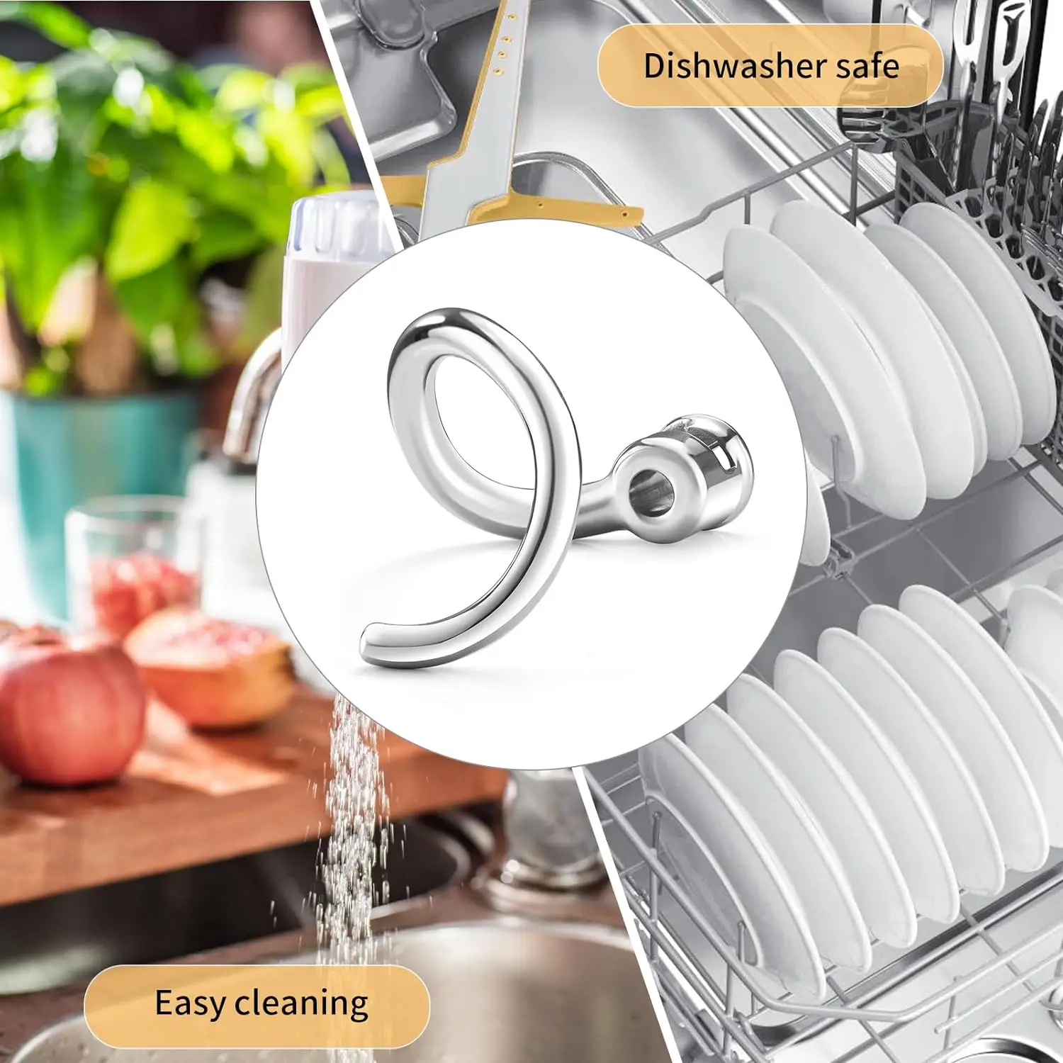 Dishwasher Safe Stainless Steel Dough Hook Attachment for KitchenAid 7 Quart Bowl Lift Stand Mixer Replacement Parts Bread Hook Mixer Accessories