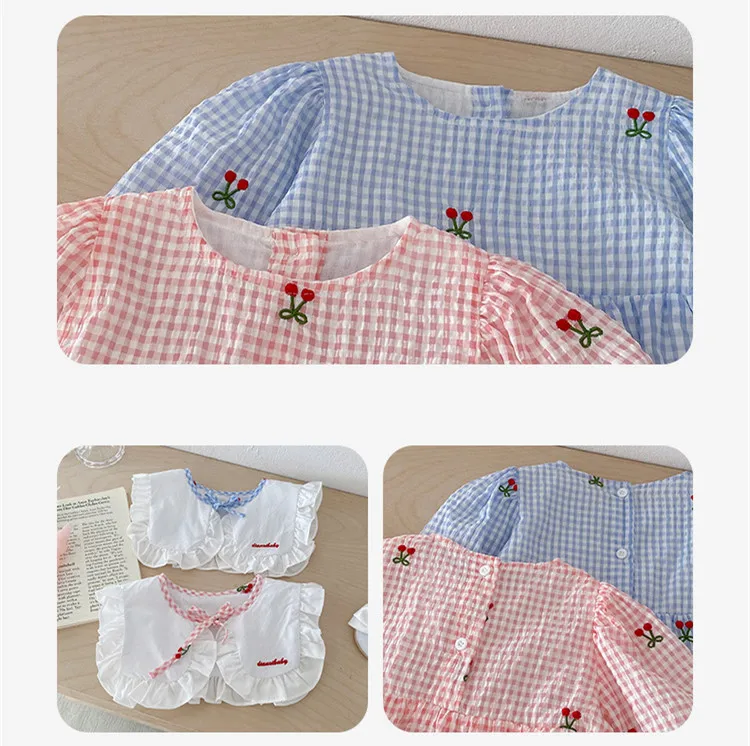 Nette Puppe Kragen Kinder Mädchen Strampler Baby Mädchen Herbst Gestickte Kirsche Strampler Langarm Prinzessin Neugeborenen Kind Kleidung – Detail 2