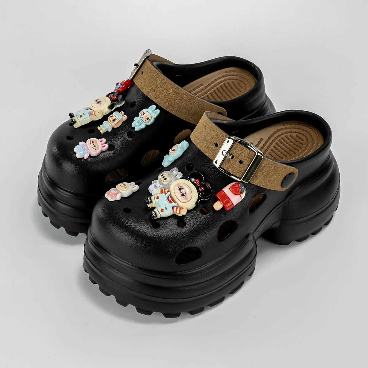 Labubu Mickey Cartoon Heightening Eva Hole Shoes – 10cm Thick-Soled Non-Slip Sandals for Women, Stylish & Versatile (825B) 2