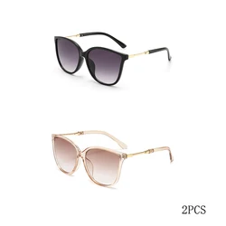 Retro Cat Eye Sunglasses for Women - Stylish Vintage Designer Mirror Shades (2PCS Black Brown)