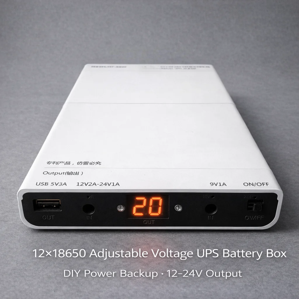 12슬롯 18650 조정 가능한 DC 전원 공급 장치, DIY 및 감시 시스템용 9V 12V 24V 출력 UPS 배터리 박스 (배터리 미포함)