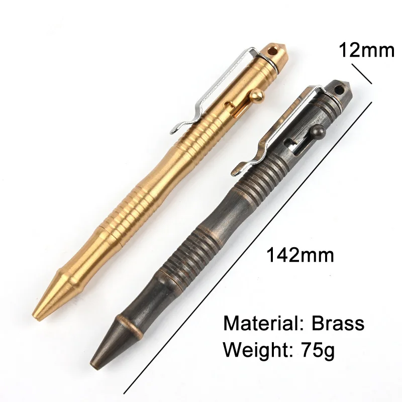 Hoge Kwaliteit Messing Zelfverdediging Tactical Pen Bolt Schakelaar Balpen Schrijven Pen Voor Outdoor Kamp EDC Tool Gift doos