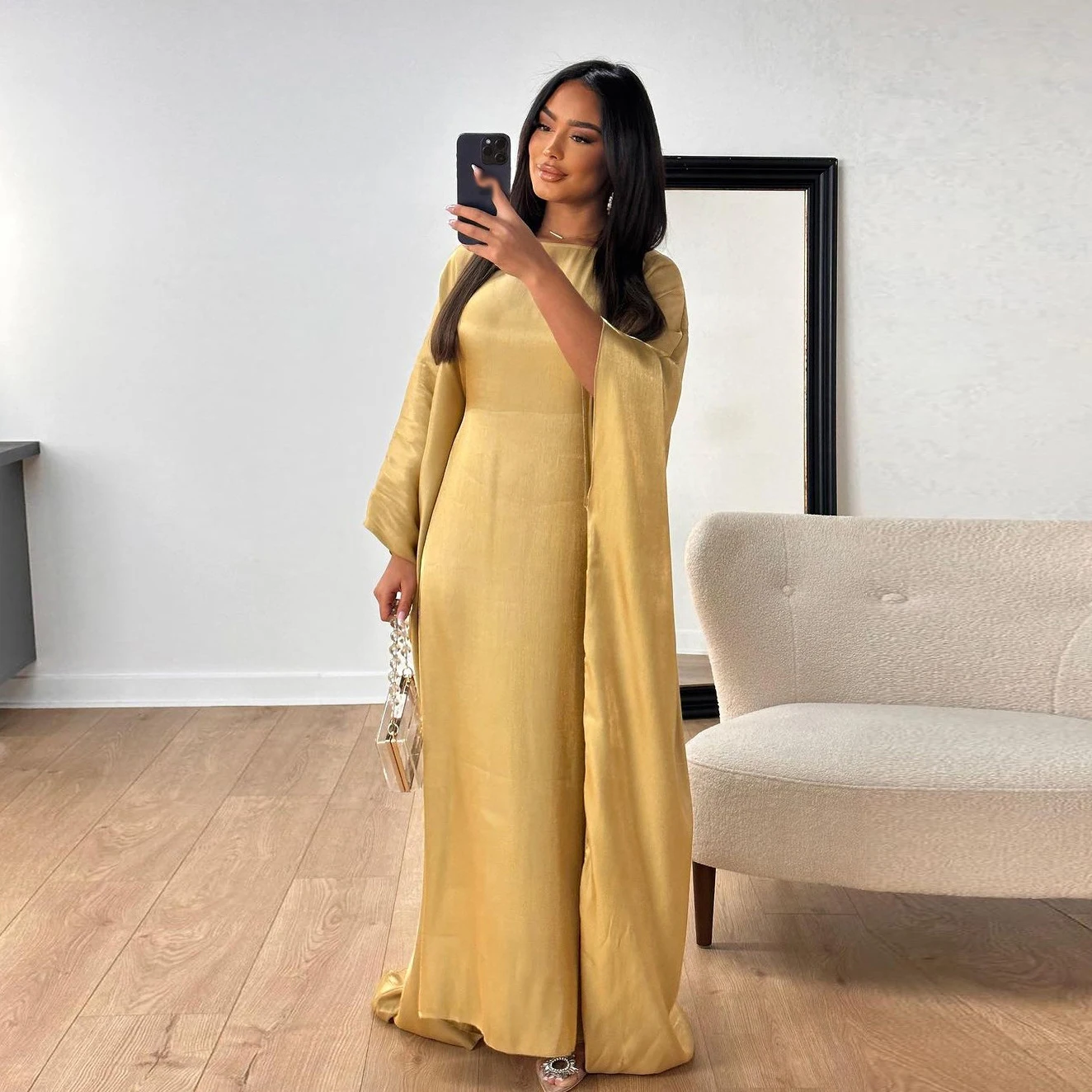 Ramadan Summer Batwing Sleeve Satin Butterfly Abaya Islam Muslim Maxi Dress Kebaya Women Kaftan Robe Musulmane Femme Vestidos