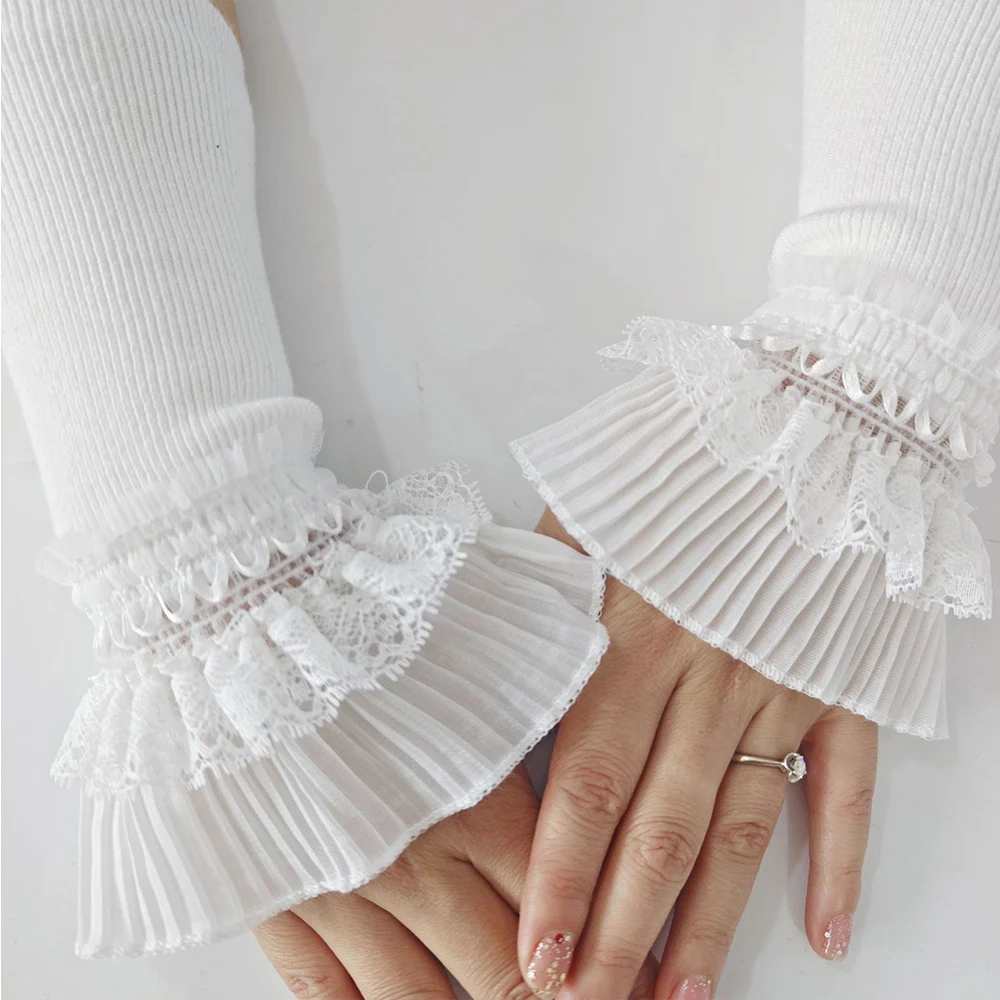 Women Lace Ruffles Cuff Elbow Sleeve Spring Autumn Detachable Fake Sleeve Arm Covers Solid Color Arm Cover Sweater Decorative arm sleeves