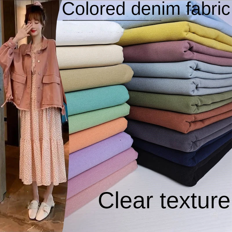 Denim Fabric By The Meter for Sewing Jeans Clothing Coats Dresses Thickened Colored Twill Cotton Handmade Cloth Plain Black Blue cotton fabric