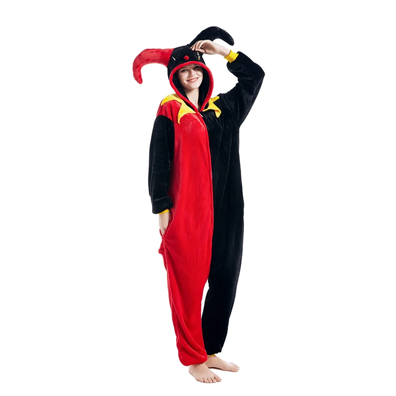 Erwachsene Onesie Circus Joker Clown Cosplay Kostüme Tier Einteilige Pyjamas Halloween Homewear Overalls Frauen Unisex Nachtwäsche – Detail 5