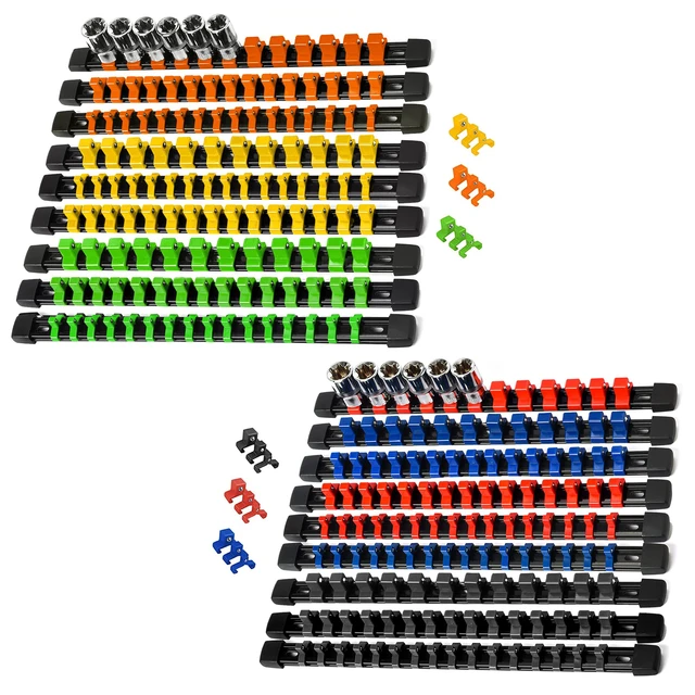 Organizador magnético para llaves de tubo | Juego de 3 piezas para llaves  de 1/2, 3/8 y 1/4 pulgadas | SAE (rojo) | Capacidad para 68 llaves de tubo  