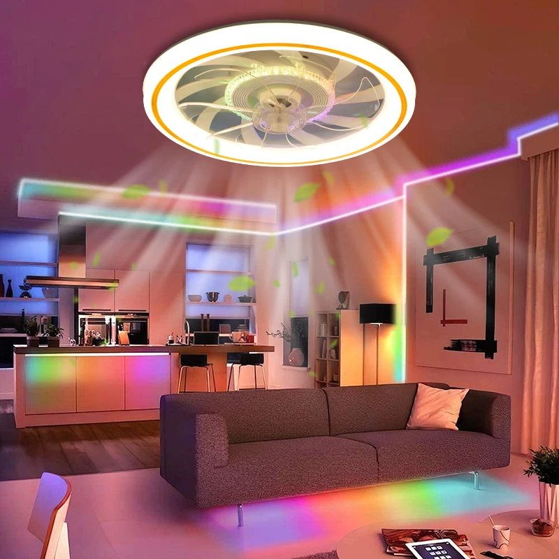 LED Ceiling Fan Light Modern Thin RGB Remote Control Dimming Mobile App Control Indoor Bedroom Living Room Dining Room 110-220V 2