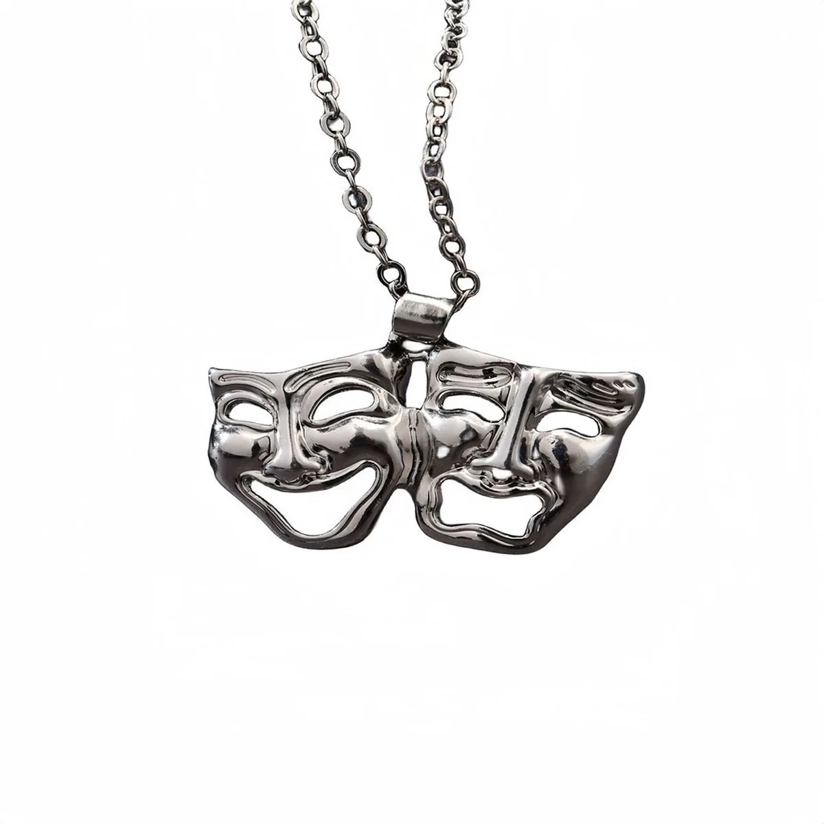 Collier Pendentif Masque Théâtre Argenté - Bijou Gothique Tendance