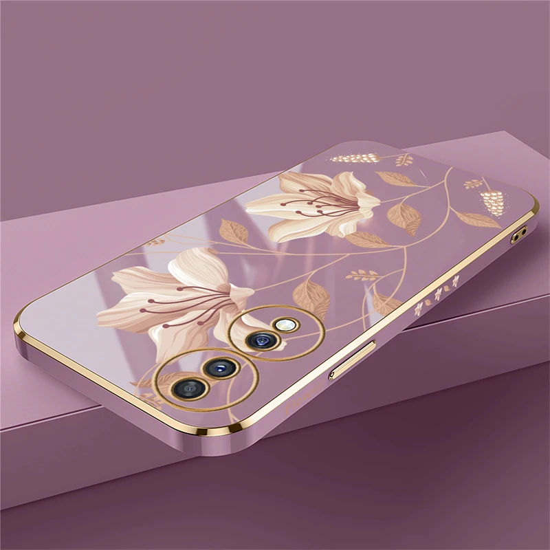 Elegant Floral Shockproof Silicone Phone Cover with Plated Edges