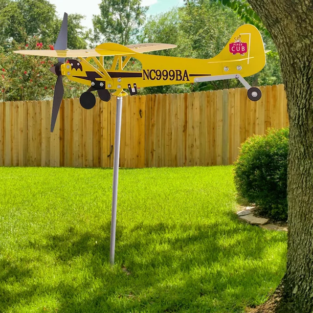 3D Cub Szélű Fonó Sík Piper J3 Fém Repülőgép Időjárási Lapáttal Kültéri Tető Irány Jelző Időjárás Lapátkert Dekoráció