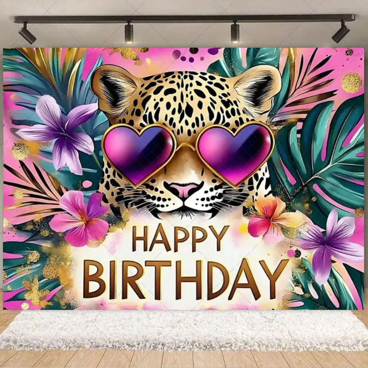 Goldener glänzender Leopardenmuster-Hintergrund, Geburtstag, bunter rosa Leopardenmuster, Partydekoration, Fotografie-Hintergrund, Geschenke für Mädchen und Jungen – Detail 16