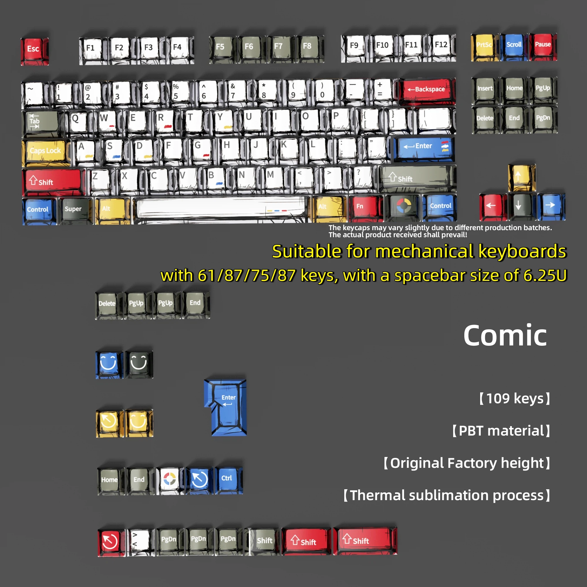 Vibrant Cartoon Style Thermal Sublimation Keycap Set - Full-Size Decorative Keycaps