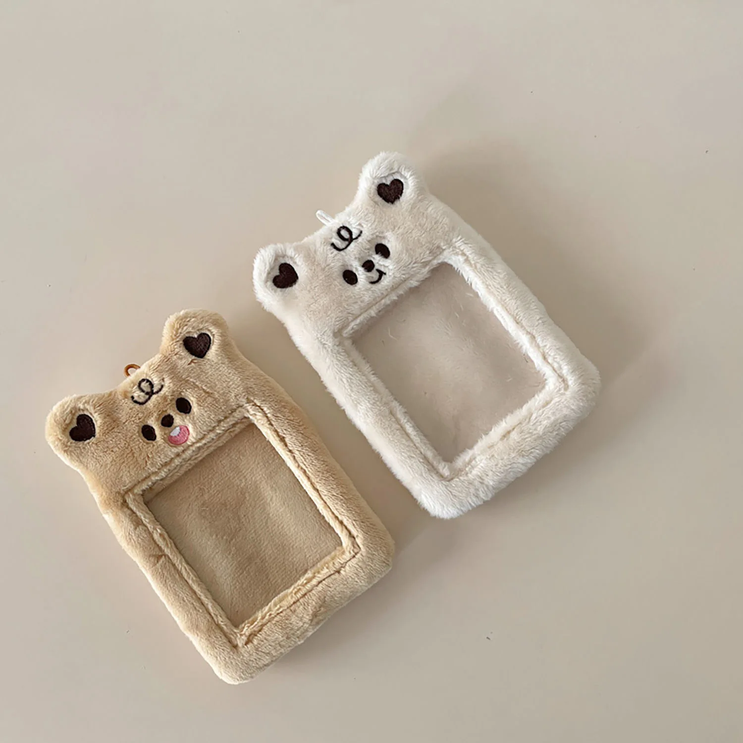 Cute Bear Classic Card Holder  Adorable Student Campus ID Card Sleeve with Fluffy Charm for ID Cards, Access Cards, and More