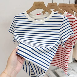 Striped Cotton Casual Slim Fit Women's T - Shirt - Summer Fashion New Arrival - Asian S (Blue stripe)